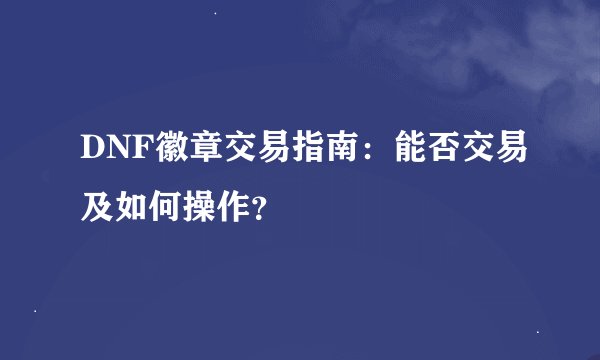 DNF徽章交易指南：能否交易及如何操作？