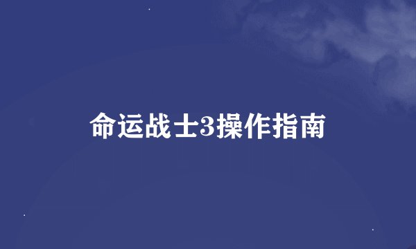 命运战士3操作指南