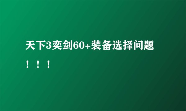 天下3奕剑60+装备选择问题！！！
