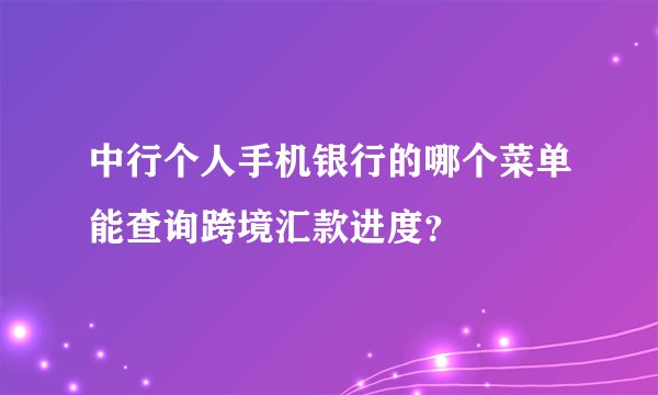 中行个人手机银行的哪个菜单能查询跨境汇款进度？