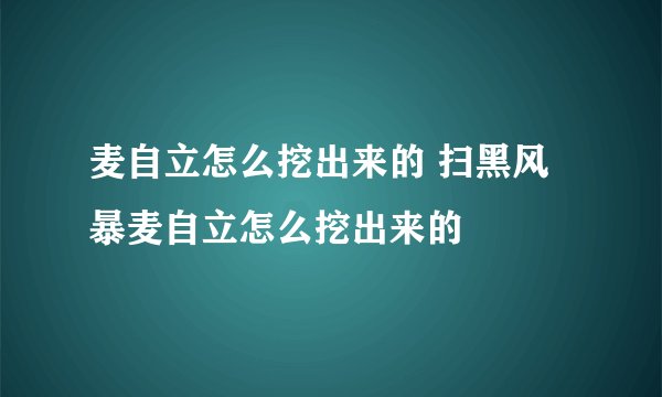 麦自立怎么挖出来的 扫黑风暴麦自立怎么挖出来的