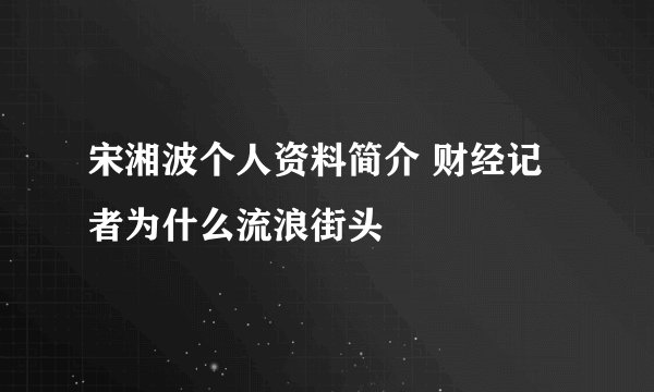 宋湘波个人资料简介 财经记者为什么流浪街头