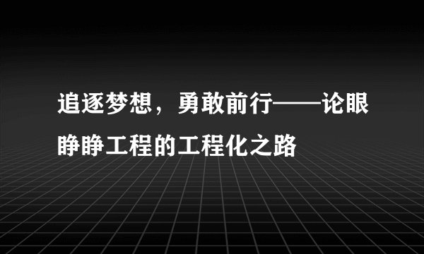 追逐梦想，勇敢前行——论眼睁睁工程的工程化之路