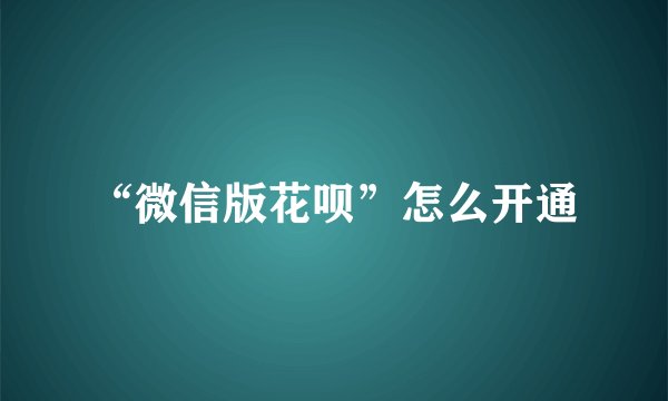 “微信版花呗”怎么开通