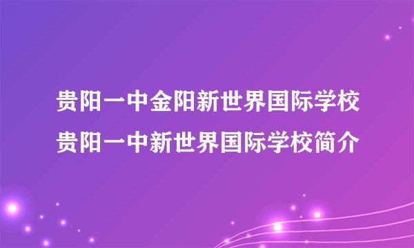 贵阳一中金阳新世界国际学校贵阳一中新世界国际学校简介