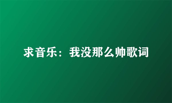 求音乐：我没那么帅歌词