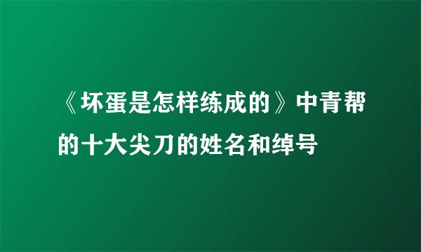 《坏蛋是怎样练成的》中青帮的十大尖刀的姓名和绰号
