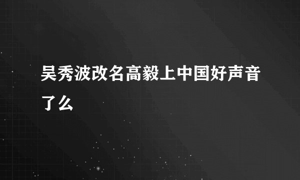 吴秀波改名高毅上中国好声音了么