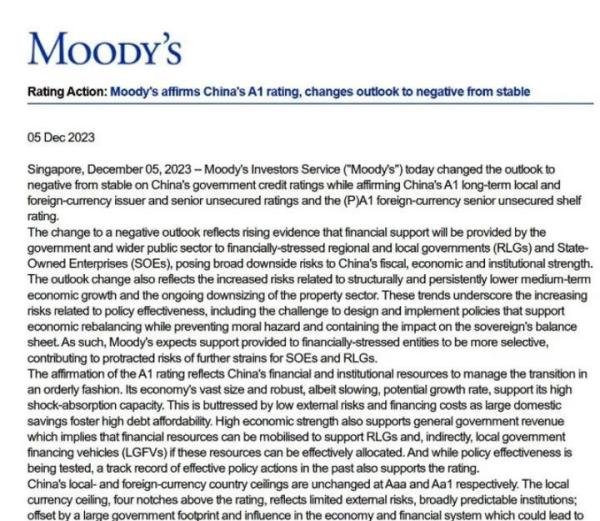 穆迪下调我国评级意欲何为?