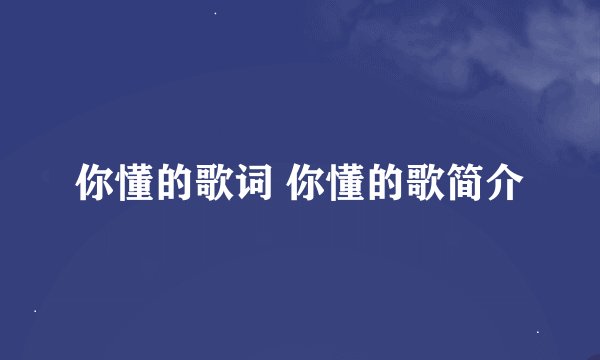 你懂的歌词 你懂的歌简介