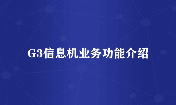 G3信息机业务功能介绍