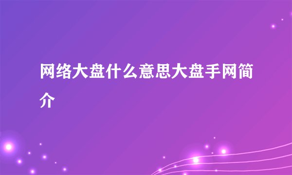 网络大盘什么意思大盘手网简介