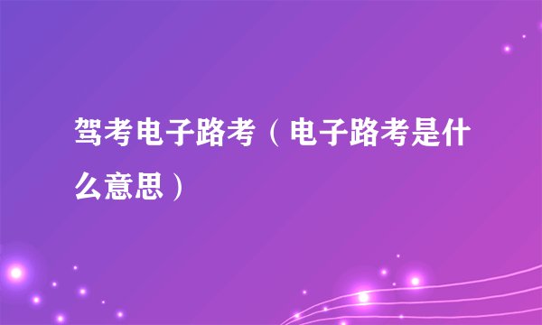 驾考电子路考（电子路考是什么意思）