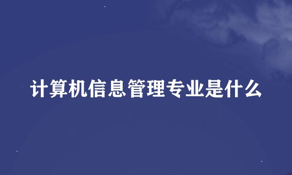 计算机信息管理专业是什么