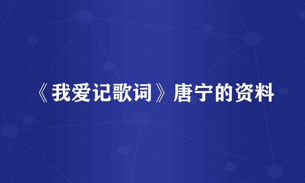 《我爱记歌词》唐宁的资料