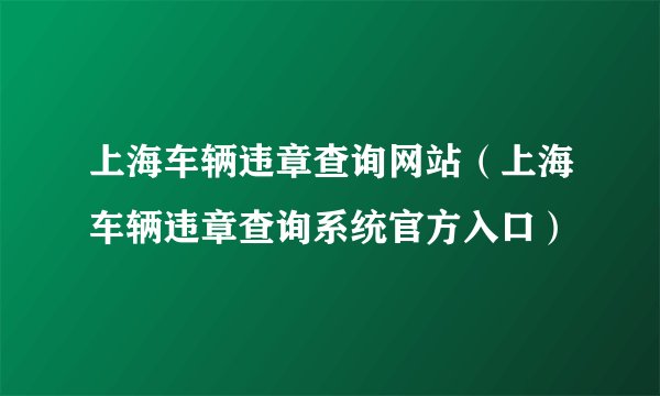 上海车辆违章查询网站（上海车辆违章查询系统官方入口）
