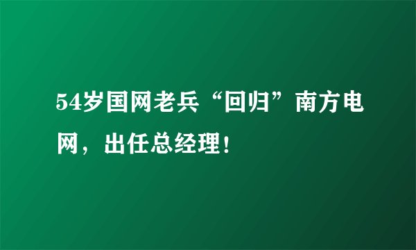 54岁国网老兵“回归”南方电网，出任总经理！