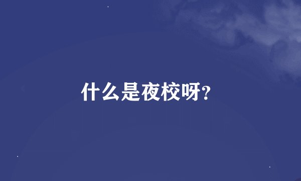 什么是夜校呀？