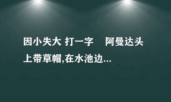 因小失大 打一字    阿曼达头上带草帽,在水池边轻歌曼舞   打一字       （都要解释）