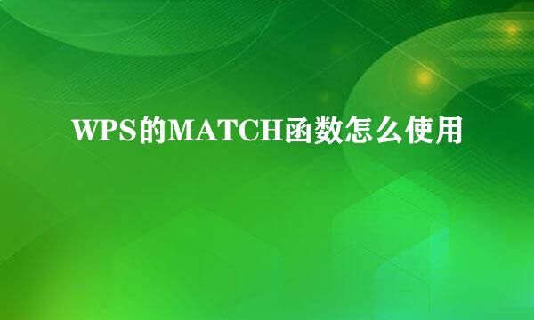 WPS的MATCH函数怎么使用