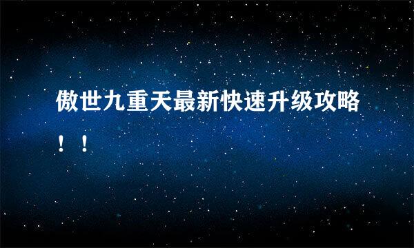 傲世九重天最新快速升级攻略！！