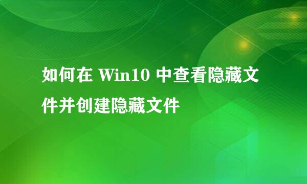 如何在 Win10 中查看隐藏文件并创建隐藏文件