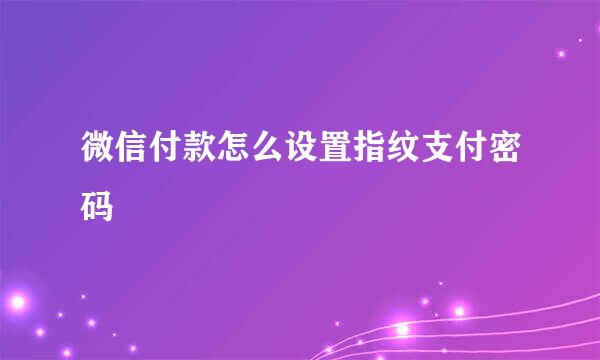 微信付款怎么设置指纹支付密码