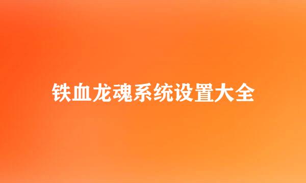 铁血龙魂系统设置大全