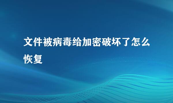 文件被病毒给加密破坏了怎么恢复