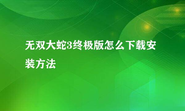 无双大蛇3终极版怎么下载安装方法