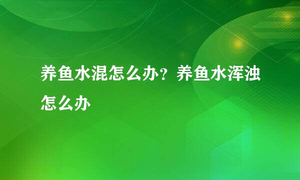 养鱼水混怎么办？养鱼水浑浊怎么办