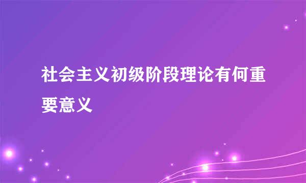 社会主义初级阶段理论有何重要意义