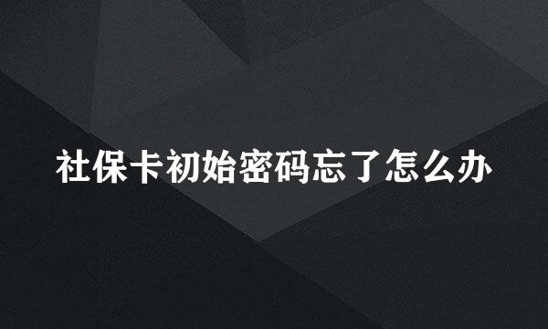 社保卡初始密码忘了怎么办