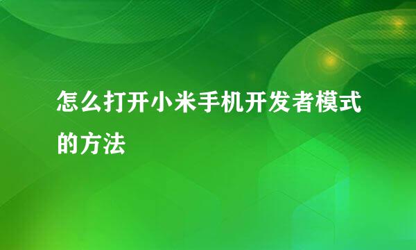 怎么打开小米手机开发者模式的方法