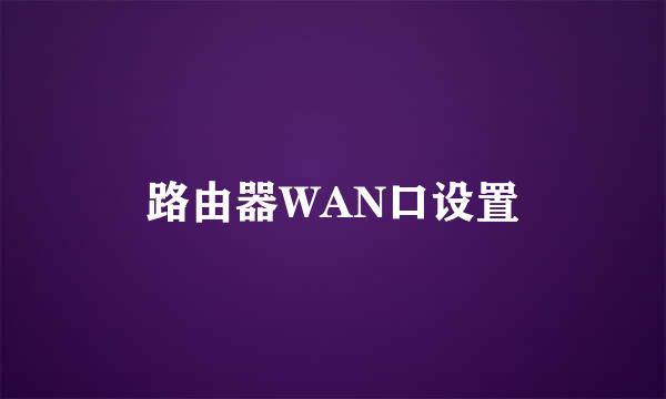 路由器WAN口设置