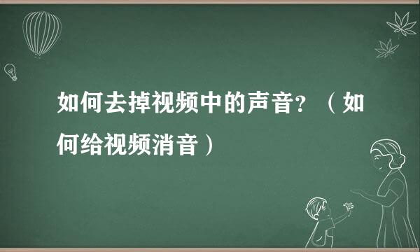 如何去掉视频中的声音？（如何给视频消音）