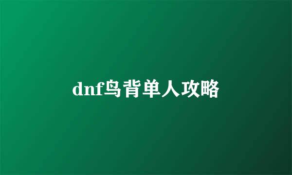 dnf鸟背单人攻略