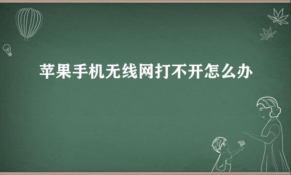 苹果手机无线网打不开怎么办
