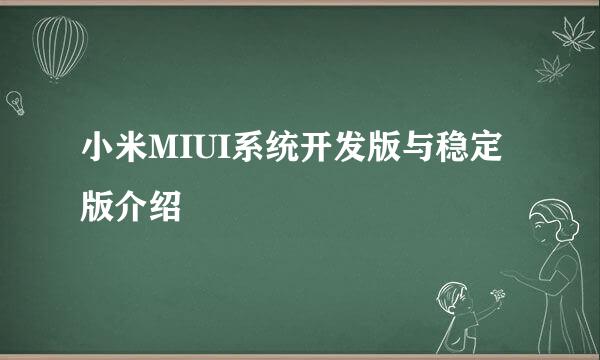 小米MIUI系统开发版与稳定版介绍