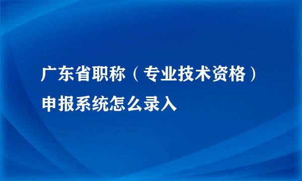 广东省职称（专业技术资格）申报系统怎么录入