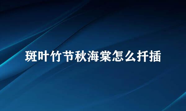 斑叶竹节秋海棠怎么扦插