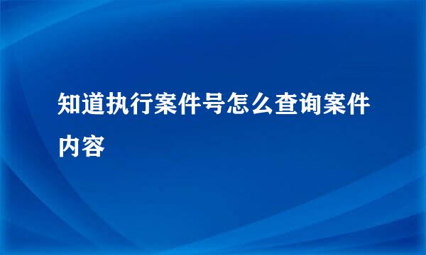 知道执行案件号怎么查询案件内容