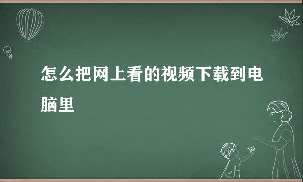 怎么把网上看的视频下载到电脑里