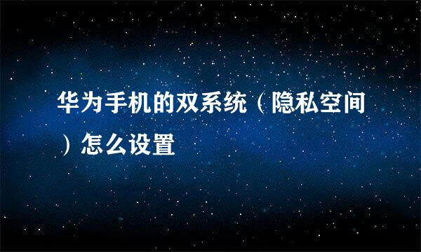 华为手机的双系统（隐私空间）怎么设置