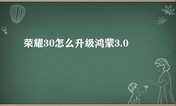 荣耀30怎么升级鸿蒙3.0