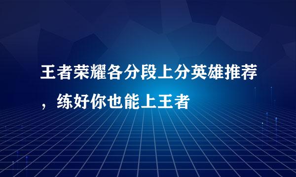 王者荣耀各分段上分英雄推荐，练好你也能上王者