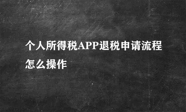 个人所得税APP退税申请流程怎么操作