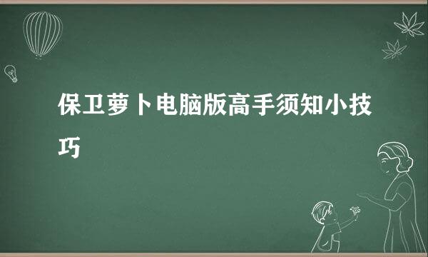 保卫萝卜电脑版高手须知小技巧