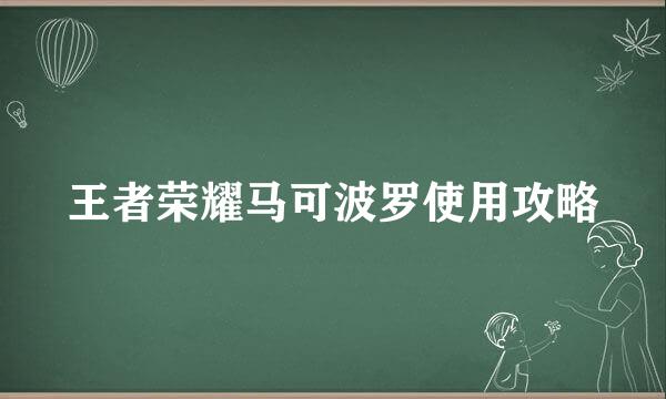 王者荣耀马可波罗使用攻略