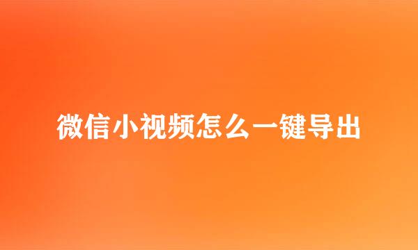 微信小视频怎么一键导出